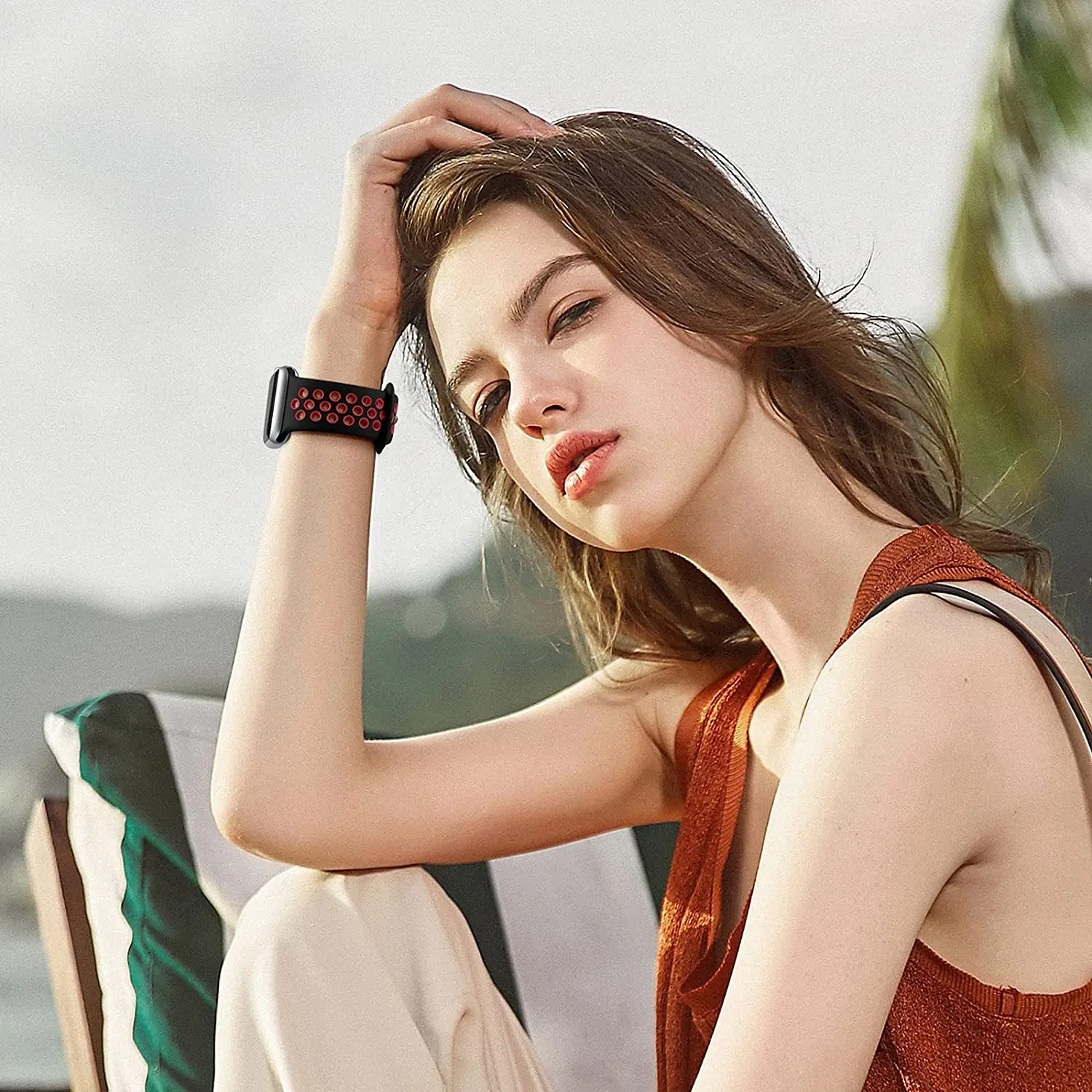 Ремешок силиконовый для Apple Watch band 44 мм 40 45 41 мягкий воздухопроницаемый браслет