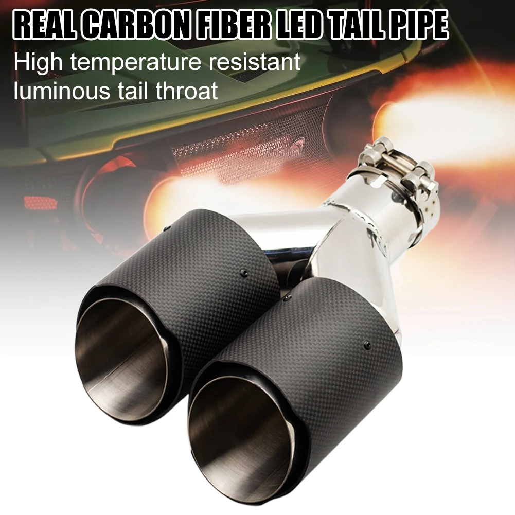 

Universal Lighted Exhaust Pipe Tip Carbon Fiber Dual Exhaust Muffler Tip Stainelss Steel Exhaust Tailpipe Car Styling Decoration