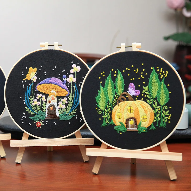 Kit For Beginner Flower Printed Pattern  Cross Stitch Set Needlework Hoop Handmade Sewing Art Craft