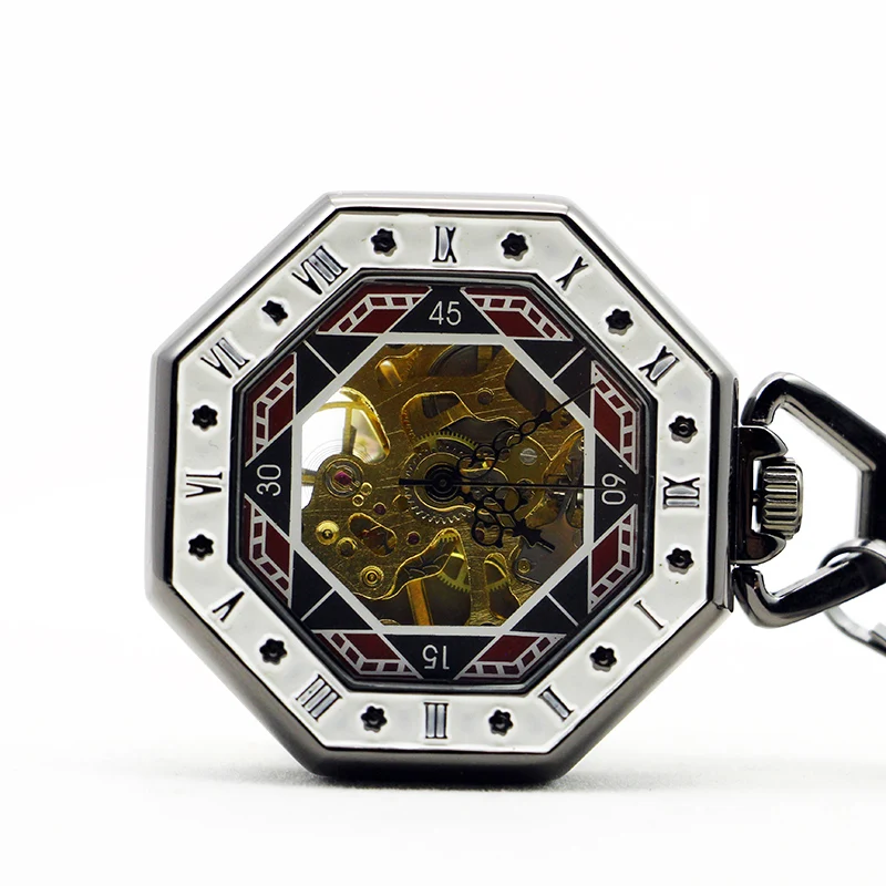 Octagon Vintage Roman Numeral Display Mechanical Pocket Watch Strap Chain Pendant Clock Men's Ladies Student Gifts