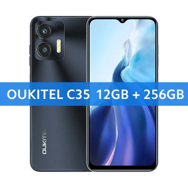 Смартфон OUKITEL C35, глобальная версия, 6,56-дюймовый HD+-дисплей, 12 ГБ ОЗУ, 256 ГБ ПЗУ, MTK Unisoc T616, восьмиядерная задняя камера 50 МП, 5150 мАч