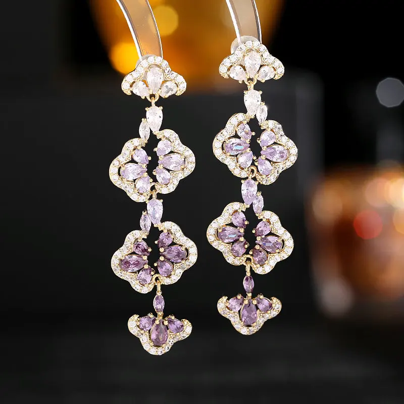 

French Fashion Statement Petal Dangle Earrings for Women Brand Design Elelgant Temperament Wedding Party Jewelry Gold Plated