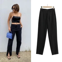 fashion leg split straight pants solid colors high waist blazer suit pants women 2021 spring new simple tailored trousers casual
