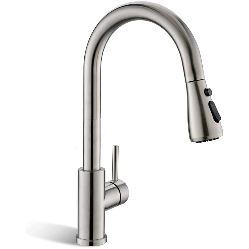 

Kitchen Faucet With Pull Down Sprayer Brushed Nickel, High Arc Single Handle Kitchen Sink Faucet With Water Lines