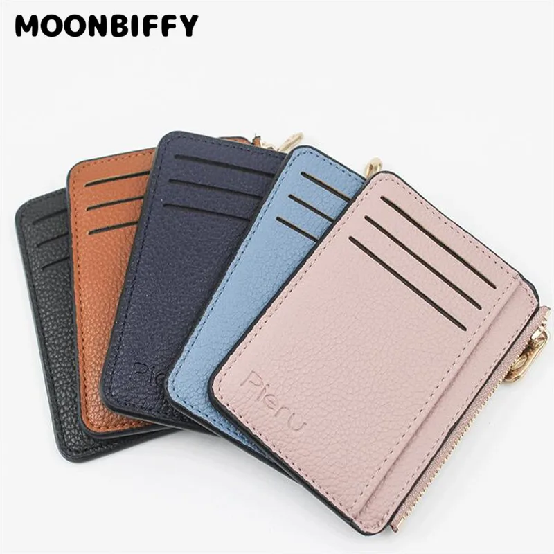 

Slim Wallet Purse PU Leather Women Card Holder Leather Unisex Zipper Business Card Case Men Credit Mini Bank Cards Holder