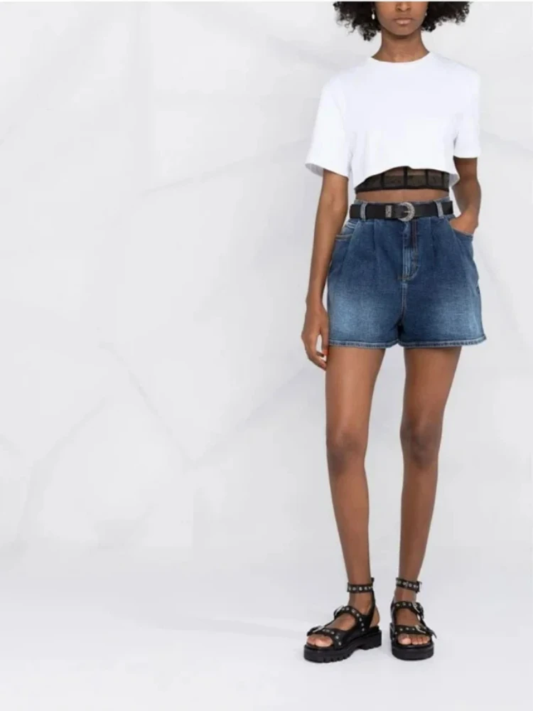 

Women Pants 2022 Spring and Summer New Solid Color Elastic Waist Women Casual Straight Jeans Shorts