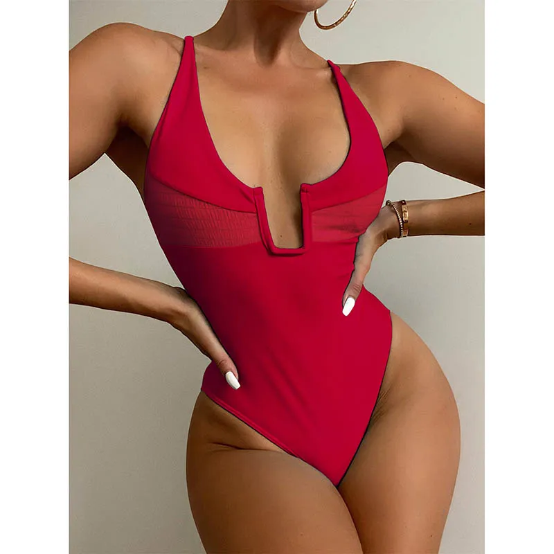 

Black One Piece Swimsuit Women's Swimwear 2022 U-wired Sexy Bodysuit Women Bathing Suit Smocked Solid Beachwear