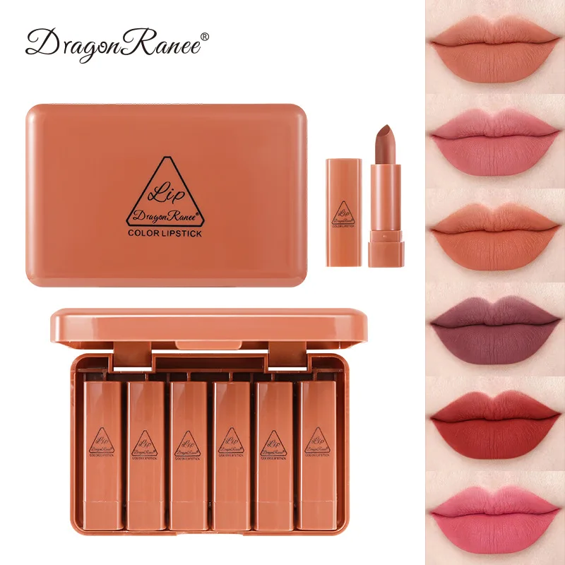 

Mini cute sample lipstick set box matte 6 pieces bare matte velvet matte face lipstick non stick cup lip gloss set