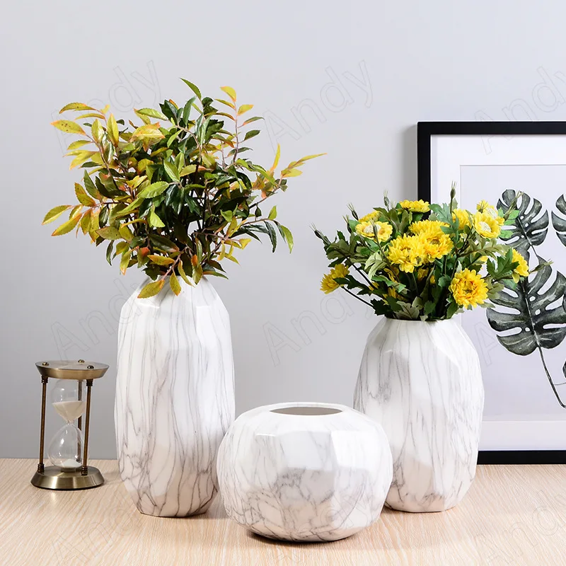 

Modern Ceramic Vase Marble Texture Decorative Living Room Flower Vases Western Restaurant Desktop Ornaments Home Decoration