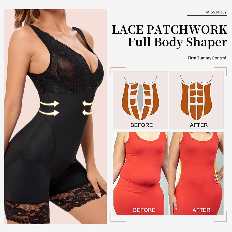 Full Body Shaper for Women Overbust Lace Design Tummy Control Butt Lifter Thigh Slimmer Waist Trainer Slimming Sheath Underwear