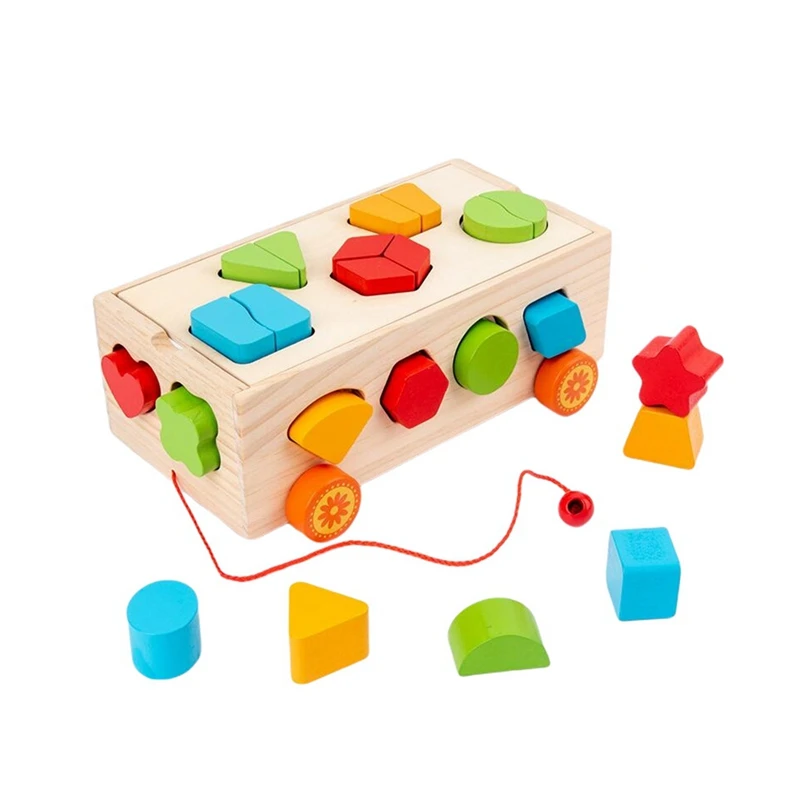 

Early Childhood Education Educational Toy Wooden Porous Trailer Shape Number Cognitive Puzzle Building Block 17 Holes