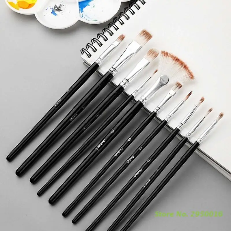 

10Pcs Nylon Hair Art Paint Brushes Set Different Sizes Tips for Acrylic Oil Watercolor Face Rock Painting Art Students Gift