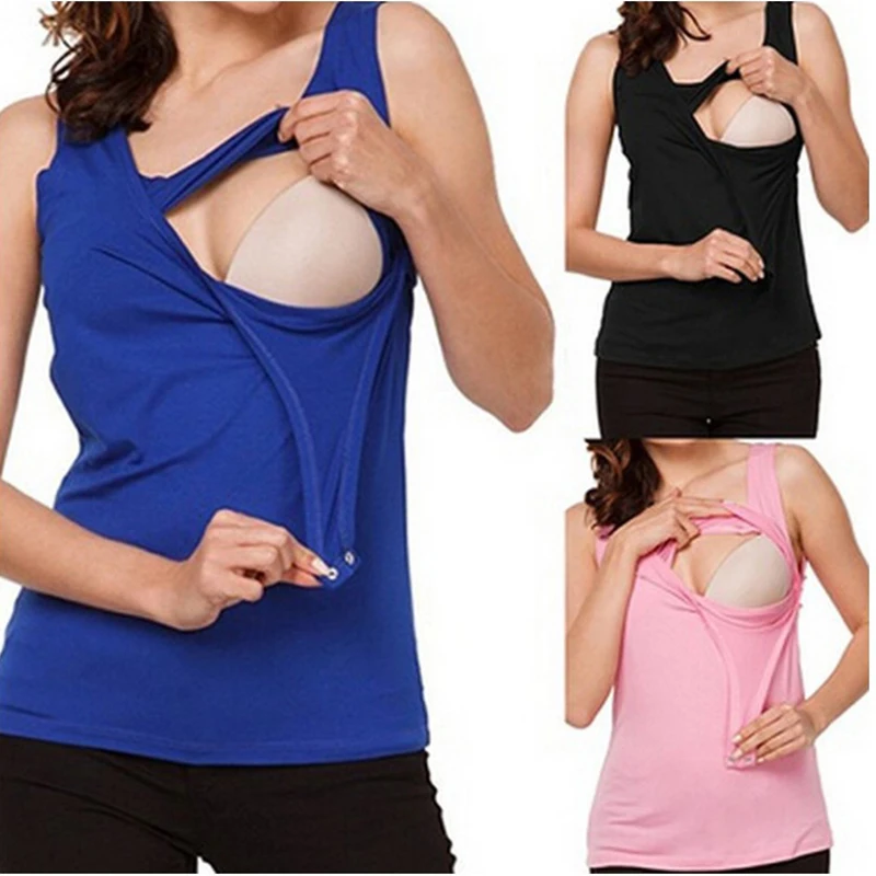 

New Maternity Tank Top Women Pregnant Nursing Sleeveless Solid Patchwork Tops T-shirt Camisetas Lactancia Verano Nursing Tanks