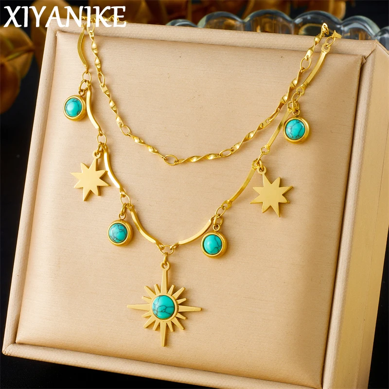 XIYANIKE из нержавеющей стали 316L бирюзовое ожерелье с подвеской в виде солнечной