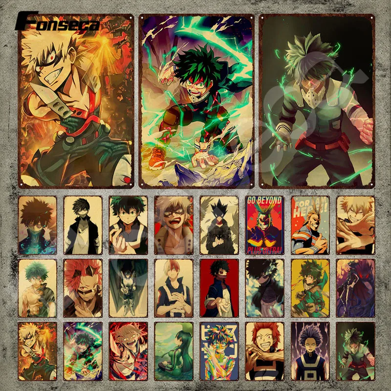 

Japanese Comic Vintage Metal Poster My Hero Academia Cartoon Characters Vintage Plaque Metal Signs Tin Signs for Home Decoration