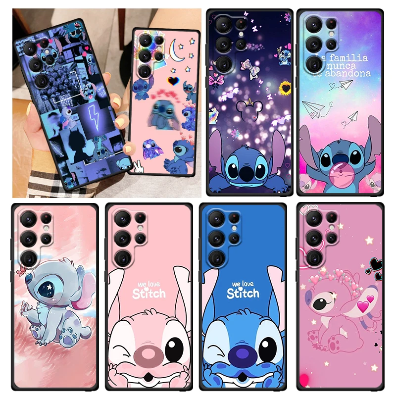 

Disney Lilo & Stitch Cute Phone Case For Samsung Galaxy S22 S21 S20 FE S10 S10E S9 S8 Plus Ultra Pro Lite S7 Edge Black FUndas