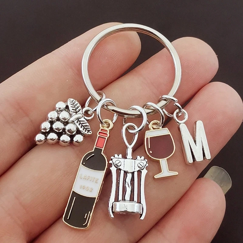 

Wine Glass Corkscrew Wine Bottle 26 Letter Key Ring Cocktail Bar Key Ring