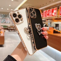 side love heart ring holder phone case for iphone 13 12 mini 11 pro xr x xs max 8 7 plus se 2020 3 2 plating soft tpu back cover