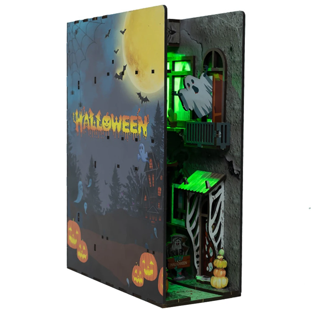 

New DIY Halloween Book Nook Shelf Insert Kits Model Miniature Furniture Bookcase Handmade Building Roombox Building Toys Gifts