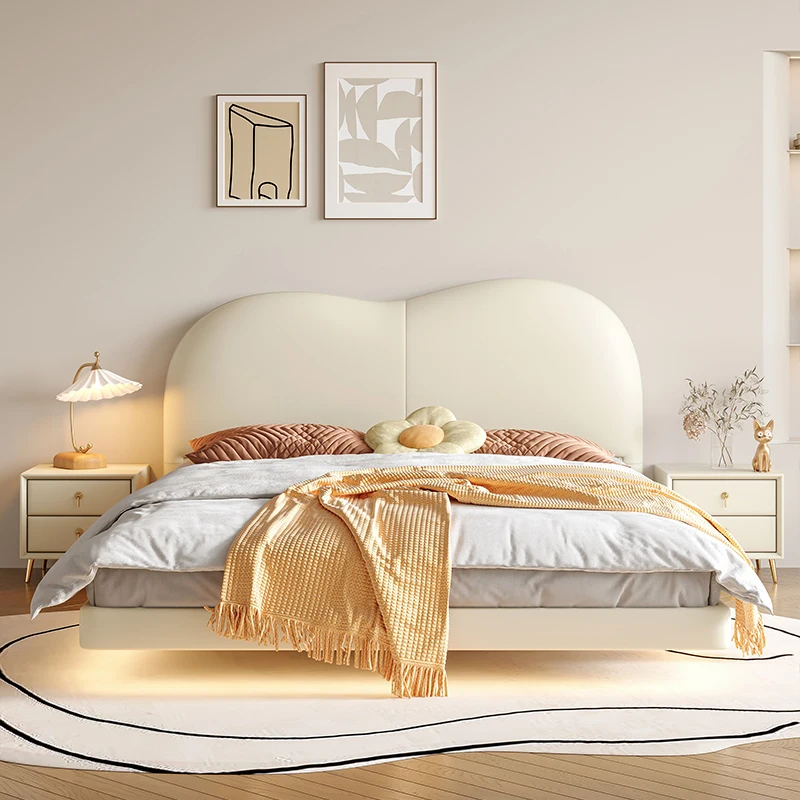 

Cream Fengyunduo suspension bed light luxury modern simple Italian leather bed children's master bedroom suspended queen bed