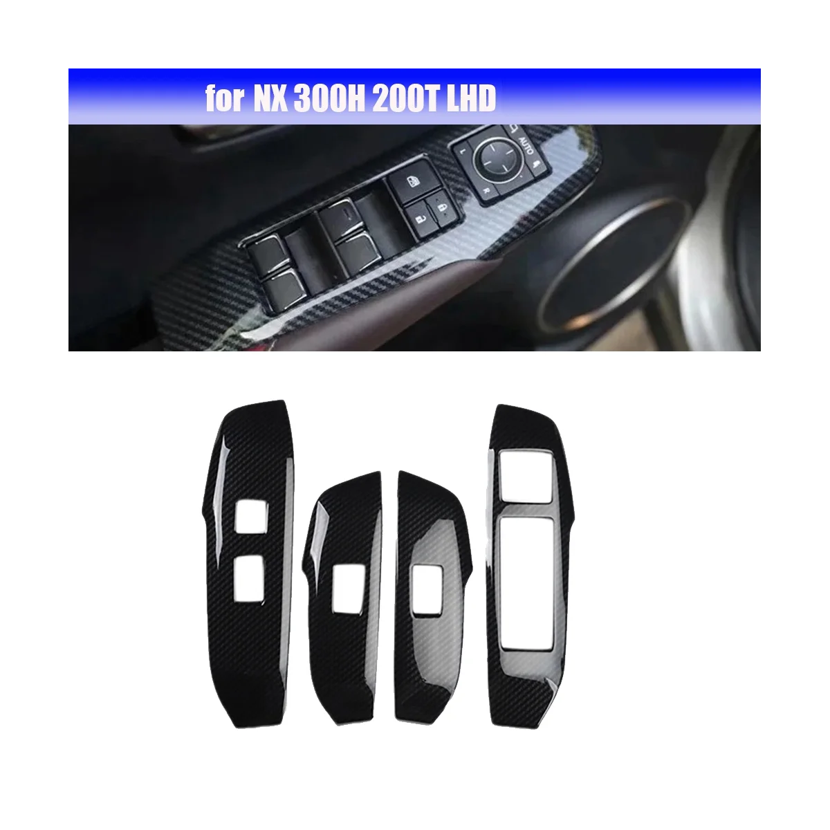 

4PCS Window Lift Button Switch Panel Trim Cover for LEXUS NX 300H 200T Car Window Adjust Decoration Stickers Black