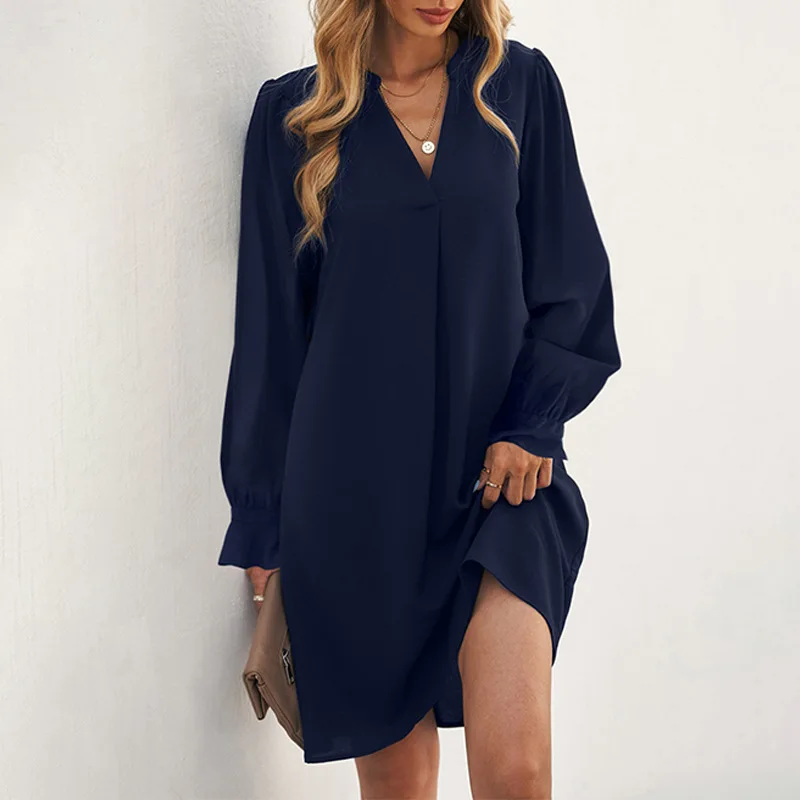 

Polyester Cheap Casual Women's Dresses Summer 2023 Basic V-Neck Cover-Ups Elegant One Piece Ladies Black Vintage Clothes Fashion