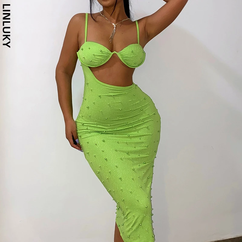 

Женское трикотажное платье-миди на бретельках, с открытой спиной