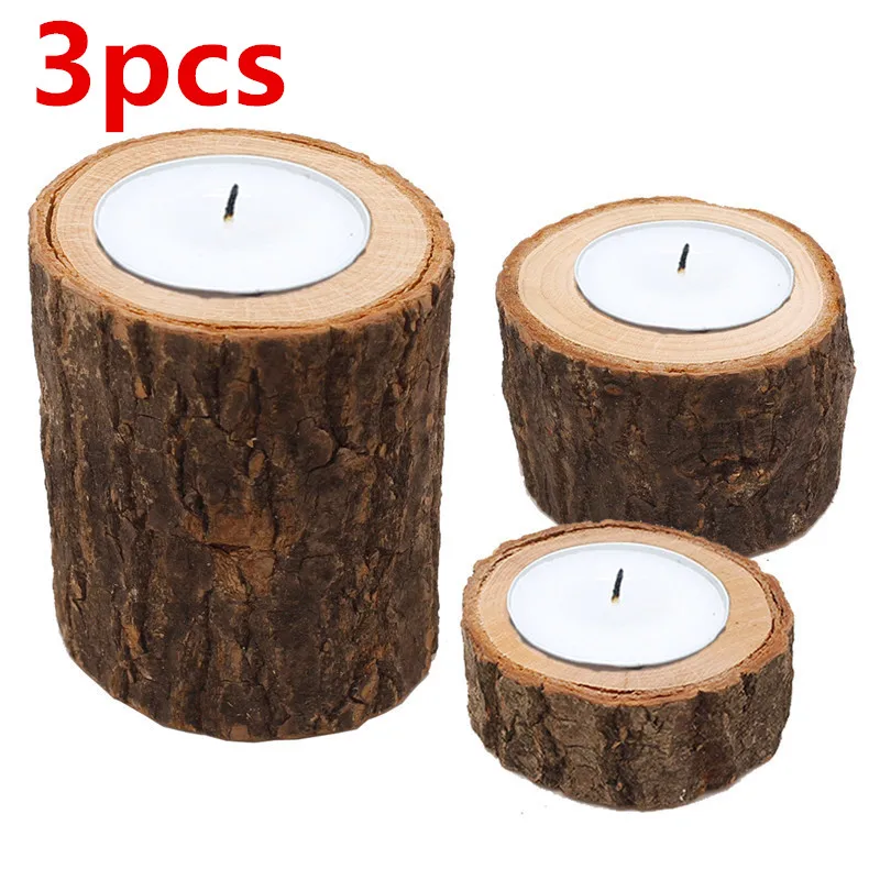 

Natural Pine Wood Candle Holder Handmade Candlesticks for Home Decoration Succulent Plant Bark Holder Wedding Party Decor Xmas