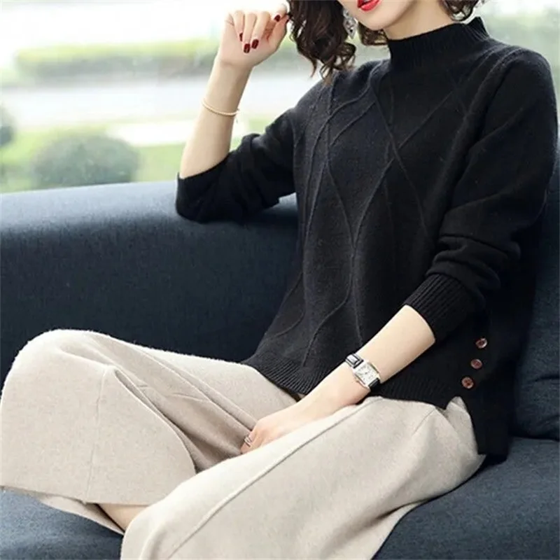 Свитер женский с высоким воротником новинка осень-зима 2024 мягкий пуловер длинным