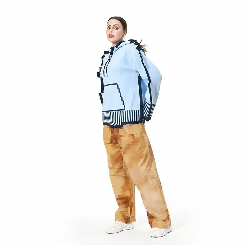 2023 Men's Women's New Pixel Style Walk Show Mosaic Hooded Bodysuit Cashmere High Street Autumn Winter Coat Designer Jacket