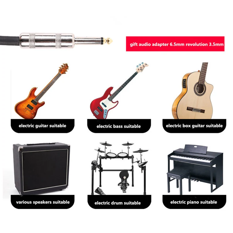 Кабель для электрогитары провод шнур 3 м 6 бесшумный экранированный бас-кабель