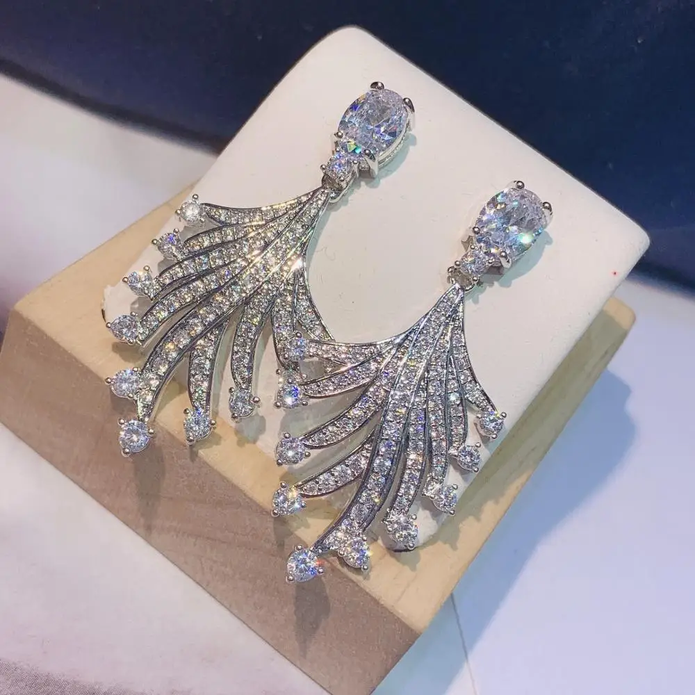 

Fashion Luxury Wedding Drop Earring for Women Bridal Copper Zircon Shining Full Cubic Zircons Fashion Dangle Earring bijou E-669