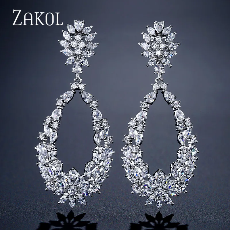 

ZAKOL Luxury Waterdrop Mirco Paved Cubic Zircon Dangle Drop Earrings For Women Fashion Wedding Jewelry EP2123