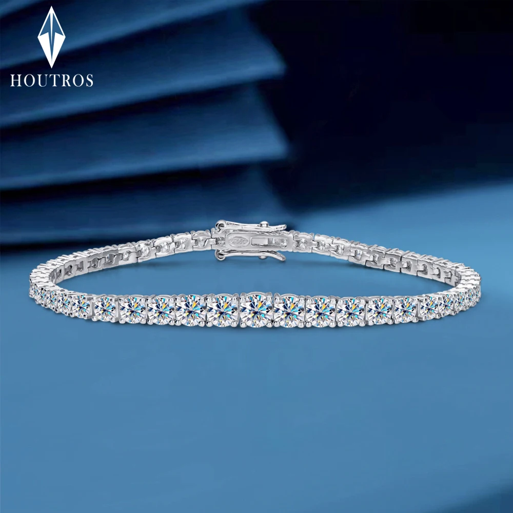 Женский браслет из серебра 925 пробы с муассанитом 3-5 мм