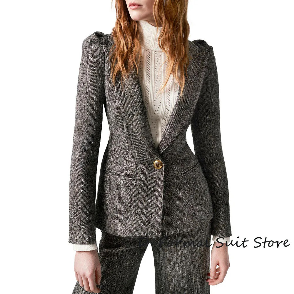 Women's 2 Piece Suit Herringbone Wool Office Ladies Single Button Slim Party Pant Set Temperament Luxury Women Blazer Suits