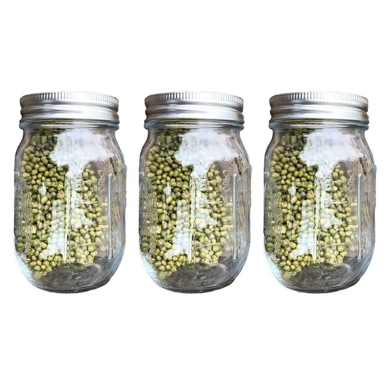 3X Sprouting Jar With Stainless Steel Screen Lid Wide Mouth Quart Mason Sprouter