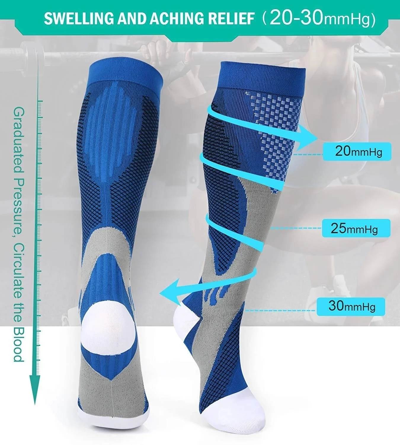 New Compression Socks 20-30 MmHg Fit Varicose Veins Swelling Diabetes Atheletic Anti Fatigue Football Soccer Stocki