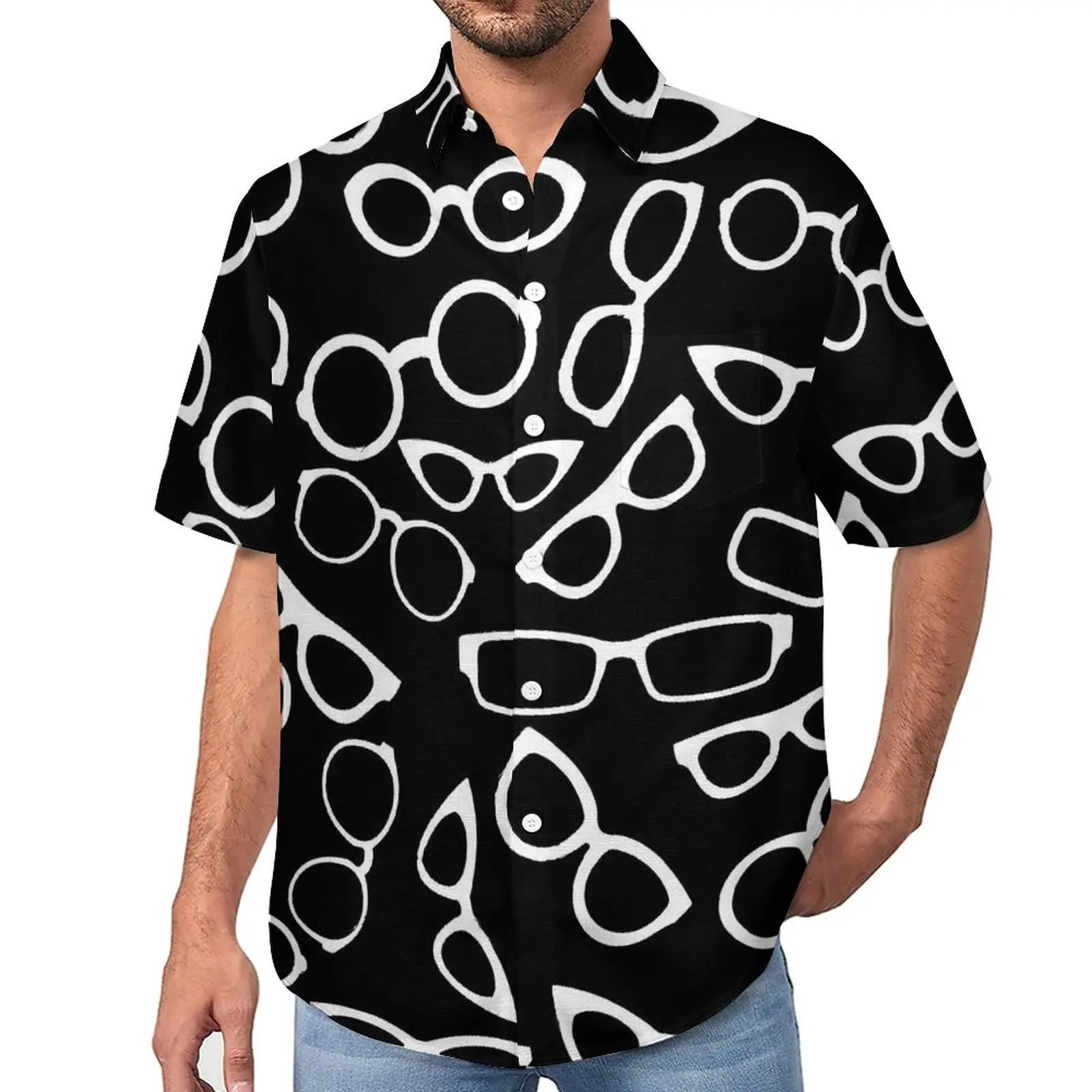 

Glasses Blouses Male Various Shaped Eyeglasses Casual Shirts Hawaiian Short Sleeve Graphic Y2K Oversized Beach Shirt Gift