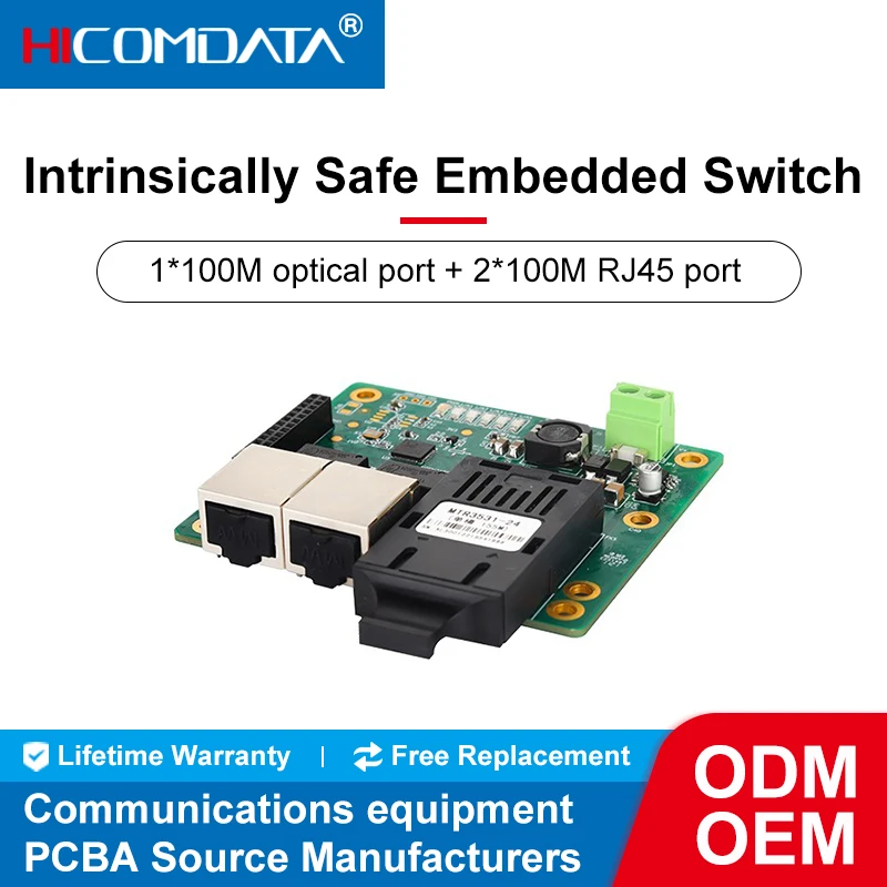 Встроенный промышленный переключатель 100 м 1 оптоволокно 2 RJ45 встроенный