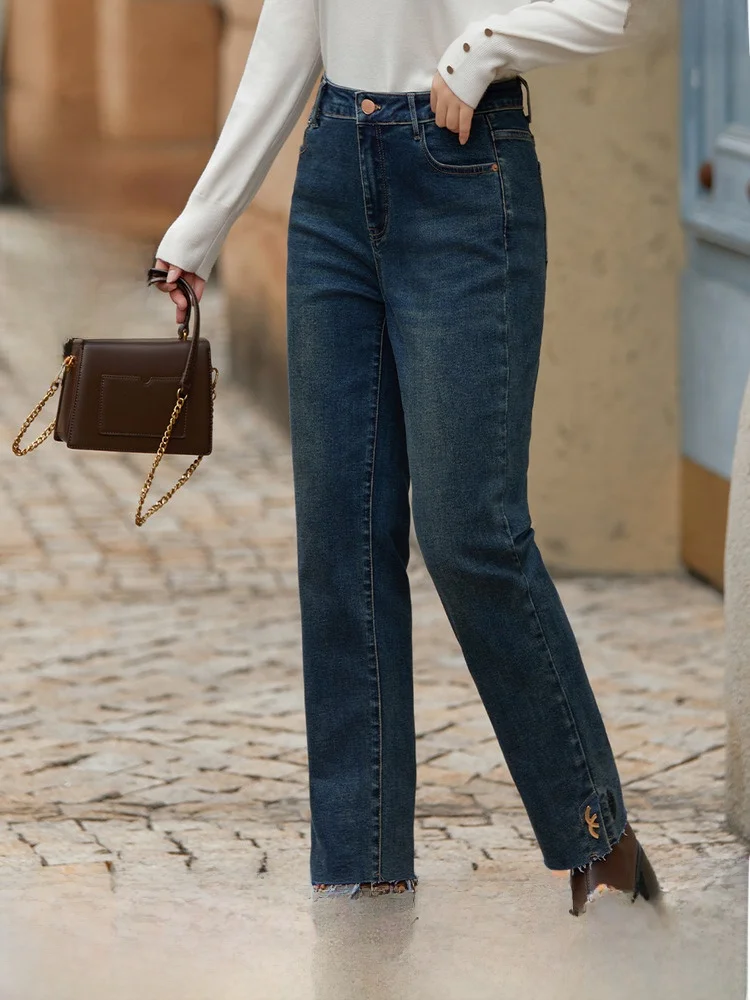 Флисовые теплые джинсы больших размеров облегающие брюки женская одежда толстые