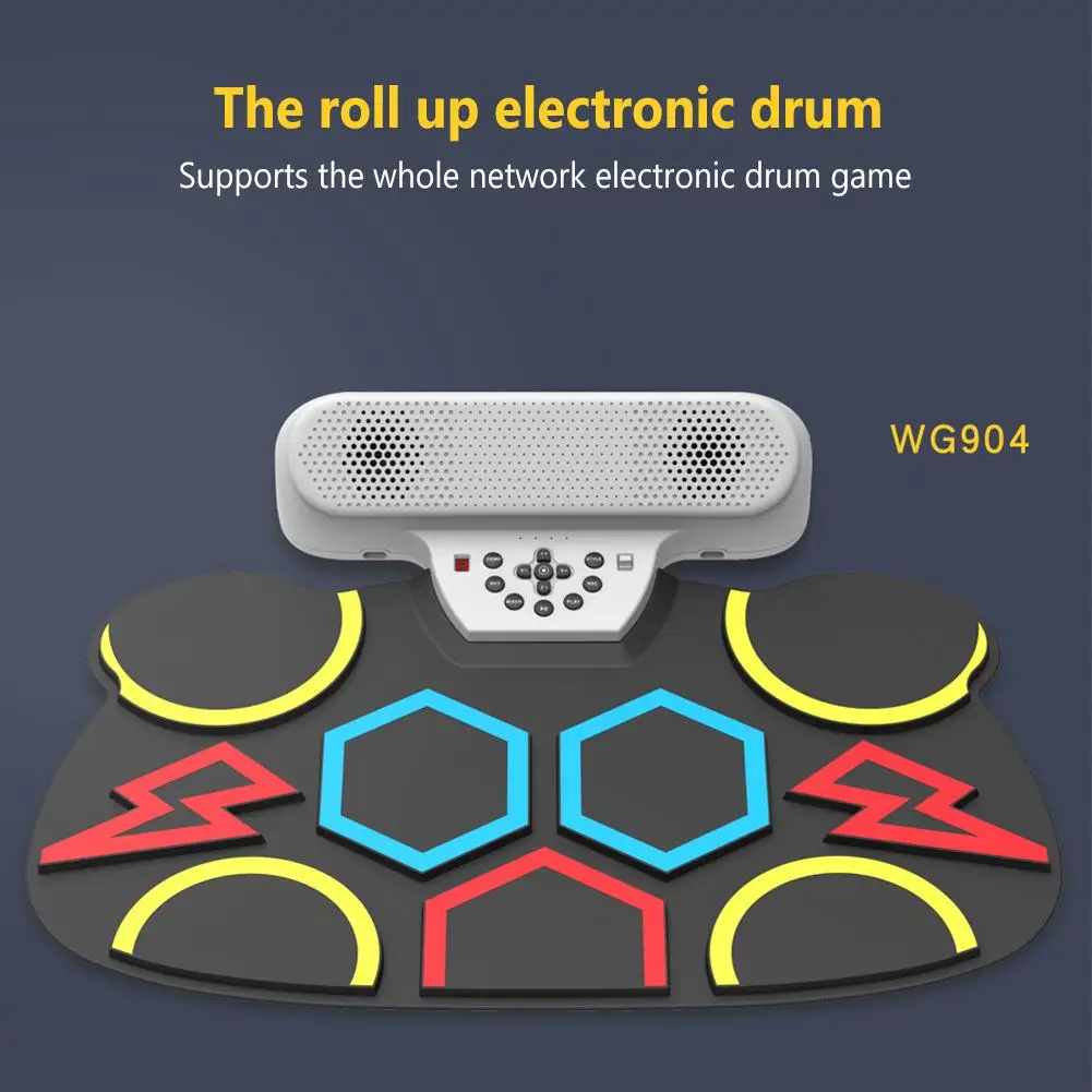 

Электронный вращающийся барабан с двойной колонкой, перезаряжаемый учебный коврик, двухрежимный цифровой Bluetooth барабан с портативной складной педалью