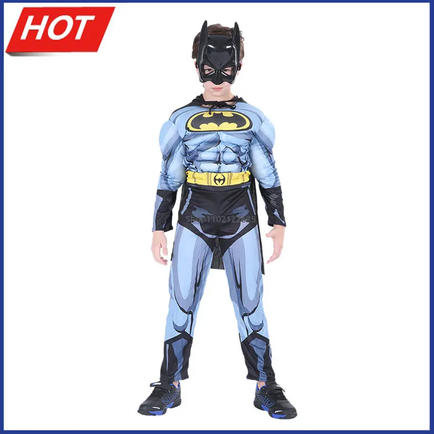 

Bat Man Cosplay Anime Figure Superhero Halloween Costumes for Kids Muscle Jumpsuits Masquerade Carnival Clothes Party Dresses