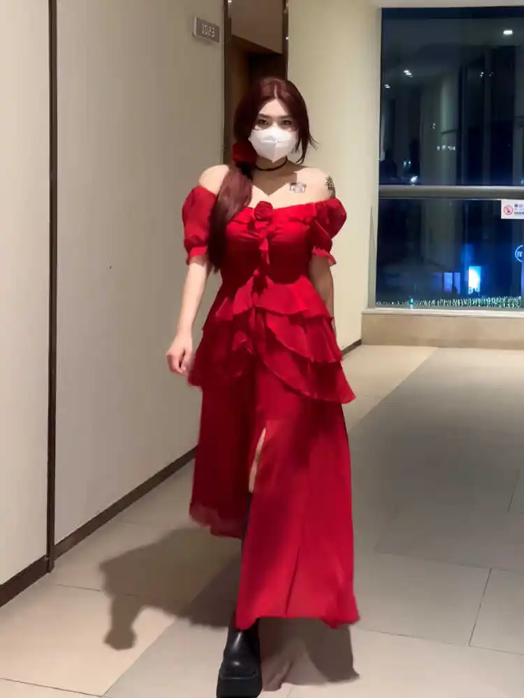 Женская юбка для полных женщин Fat Sister Новинка лета 2024 французское легкое красное