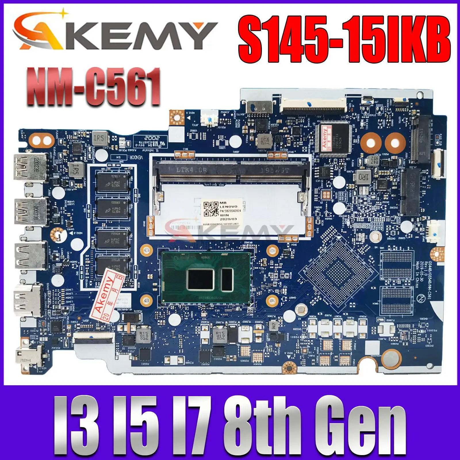 

GS44B GS54B NM-C561 Motherboard.For ideapad S145-15IKB V15-IKB otebook Motherboard.With I3/I5/I7 CPU.4GB RAM.100% test work