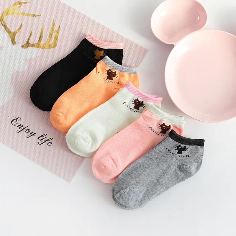 New 5 Pairs/lot Spring Women Cotton Socks Set Cute Cartoon Animal Fruit Casual Girls Short Sock Slippers Harajuku Size 34-40
