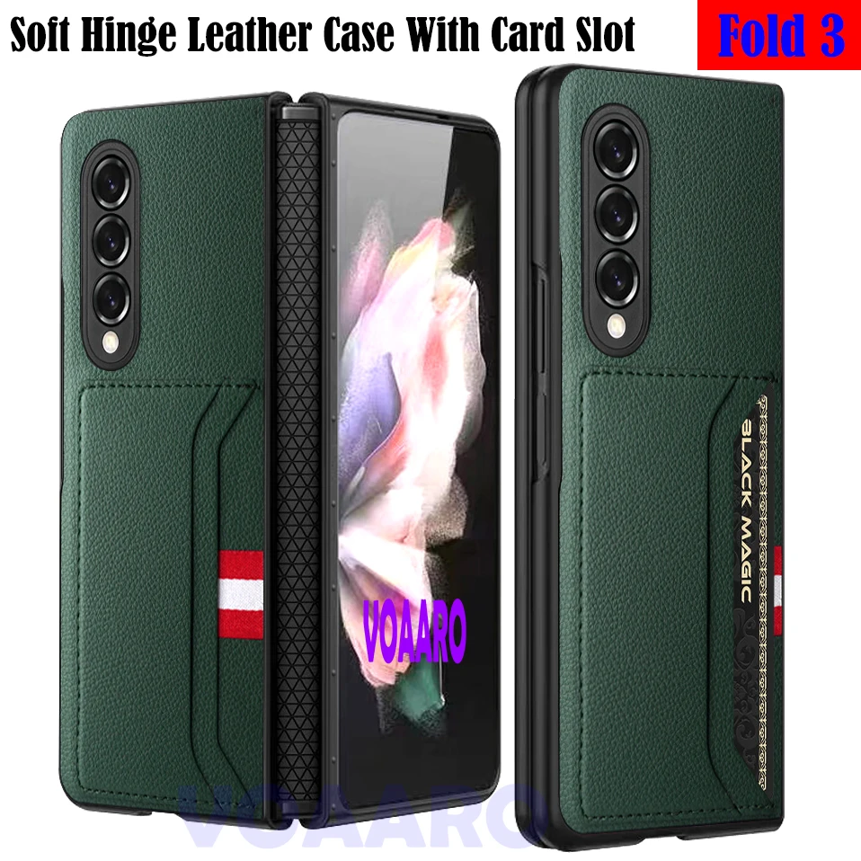 

Чехол для Samsung Z Fold с 3 петлями и отделениями для карт, кожаный чехол для Samsung Galaxy Z Fold 3, мягкий защитный чехол из ТПУ с петлями