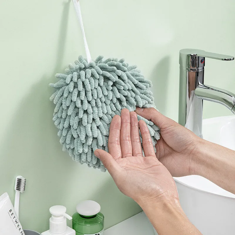 

Hot Chenille Hand Towel with Hanging Loops Kitchen Dishcloth Super Absorbent Plush Sponge Ball Microfiber Towels For Bathroom