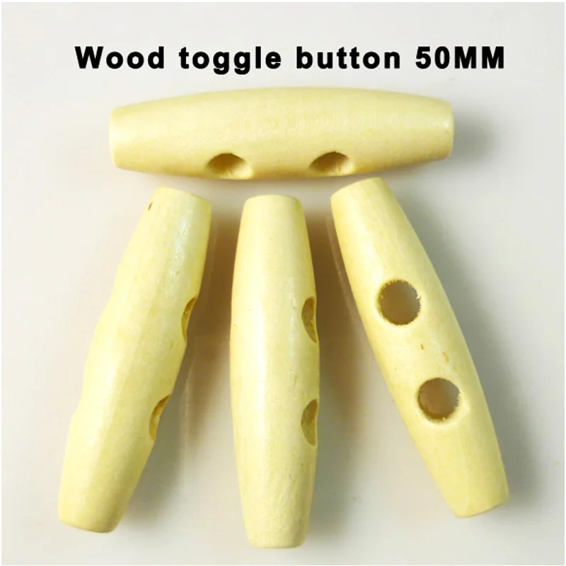 

15PCS Wood Natural Toggle Button 50MM Garment Clothes Coat Fits WHB-022X