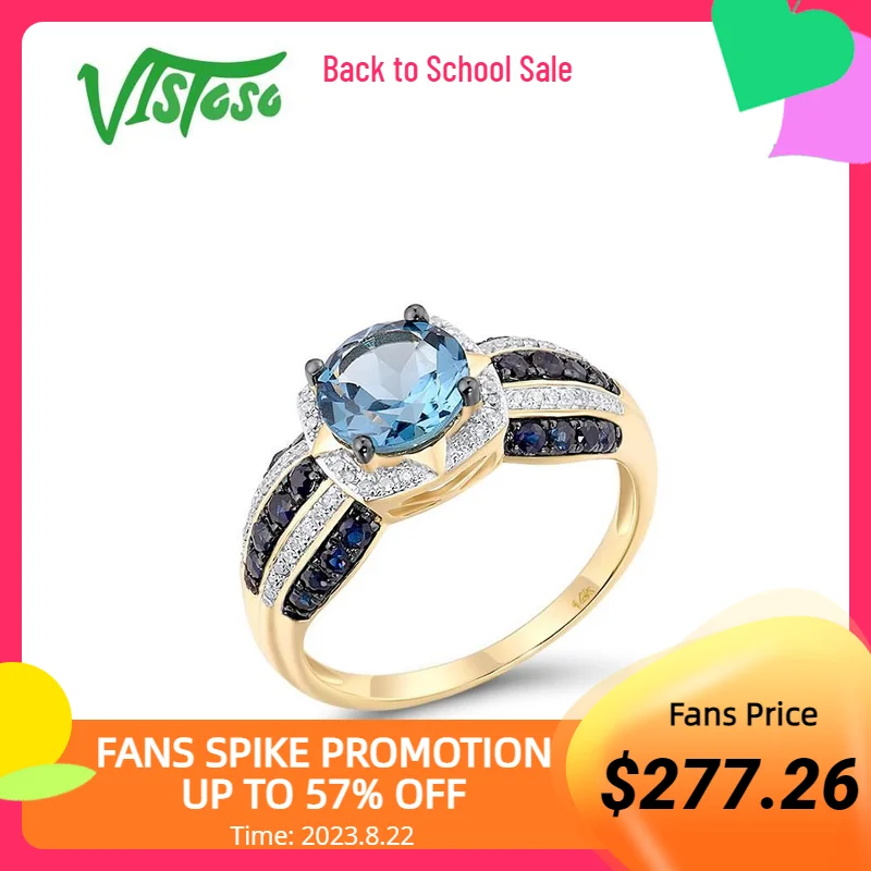 

VISTOSO Gold Ring For Woman Genuine 14K 585 Yellow Gold Sparkling Natural London Blue Topaz Sapphire Diamond Trendy Fine Jewelry