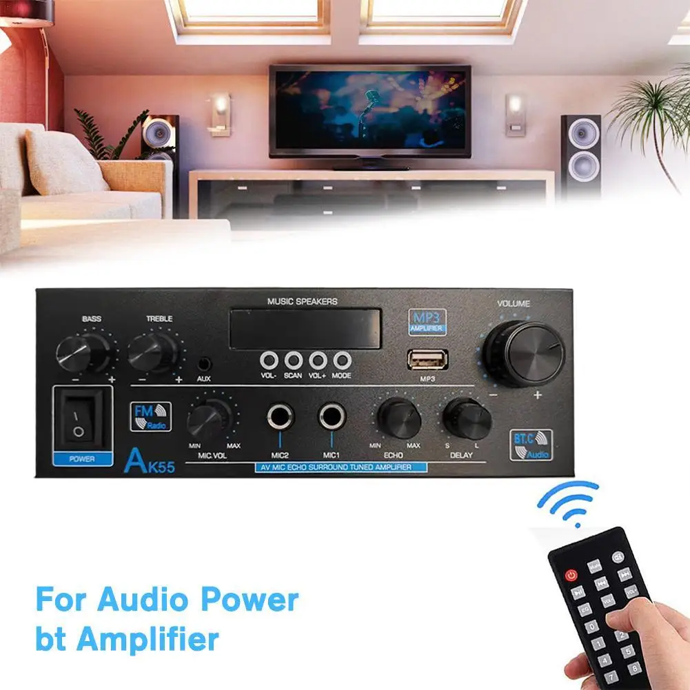 

Woopker Home Digital Amplifiers Audio Bass Audio Power Bluetooth Amplifier Hifi FM Auto Music Subwoofer Speakers USB SD Mic AK55